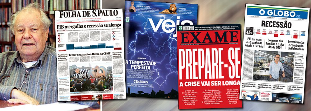 Quem diz é o professor Rogério Cezar de Cerqueira Leite, na mais sensata análise sobre os motivos da crise que atingiu a economia brasileira; ao buscar, em artigo, "quem são os verdadeiros culpados e quais os mecanismos que foram necessários para que acontecesse esse particular debacle econômico e político", o colunista cita, além da "campanha colérica da oposição", das "revelações da Operação Lava Jato" e de "métodos de chantagens" por parte de parlamentares, "a obsessão dos meios de comunicação, da mídia elitista pelo debacle do poder político alcançado pelo operariado, pela plebe"; para ele, "há, portanto, uma culpa compartilhada"; e o "mea-culpa deve começar por aqueles que dos outros estão a exigi-la"