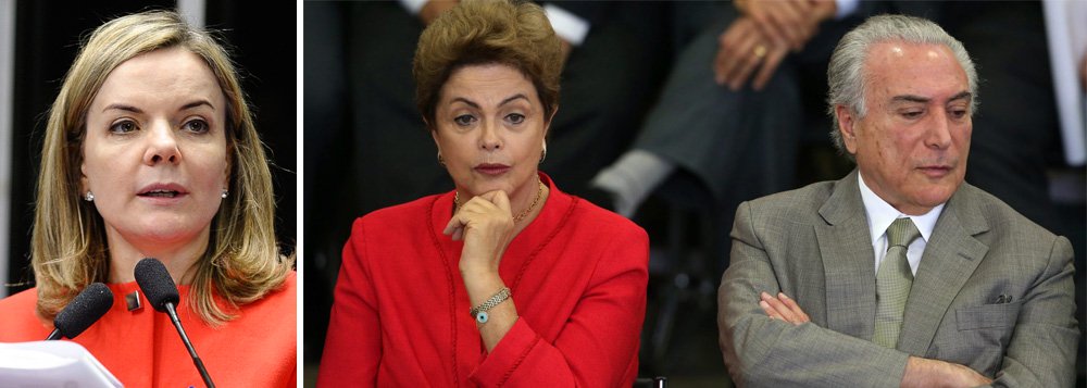 Pergunta é da senadora Gleisi Hoffmann (PT-PR), que responde, em artigo publicado nesta segunda-feira 7: "Interessa a quem quer assumir o poder, de maneira mais rápida, sem ter que esperar até 2018, e mais fácil, sem precisar se submeter ao escrutínio das urnas"; Gleisi, que deverá assumir a liderança do PT no Senado até o final deste mês, aponta o vice-presidente, Michel Temer (PMDB), como integrante do movimento golpista que visa derrubar a presidente Dilma Rousseff; para a senadora, primeira autoridade próxima de Dilma a admitir o envolvimento de Temer no movimento pelo impeachment, o peemedebista "está perdendo a razão para a possibilidade de assumir o governo"