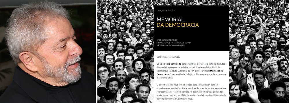 Iniciativa foi desenvolvida pelo instituto que leva o nome do ex-presidente e será lançada oficialmente nesta terça-feira em São Bernardo do Campo; o Memorial pretende abarcar toda a história da construção da sociedade brasileira, desde a colonização; "Os que hoje protestam nas ruas, os que pilotam o balão inflado do ex-presidente ou praticam o bullying político contra autoridades, como neste domingo contra o ministro da Justiça, José Eduardo Cardozo, navegando pelo Memorial descobririam que nem sempre tudo foi tão fácil, que nem sempre houve tanta liberdade", comenta a jornalista Tereza Cruvinel