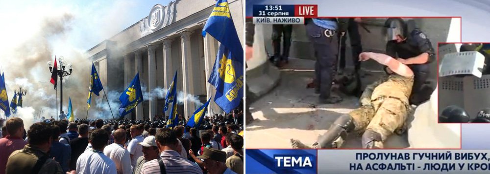 Uma manifestação em frente ao Parlamento da Ucrânia deixou cerca de 100 policiais feridos após uma granada ser arremessada no local; incidente ocorreu durante confrontos entre a polícia e manifestantes nacionalistas, que protestavam contra a aprovação de uma polêmica reforma constitucional, que concede mais autonomia aos territórios separatistas do Leste do país; segundo a polícia ucrânia, nenhum manifestante ficou ferido durante os confrontos