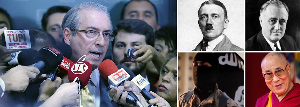 "Cunha acusar Dilma é, como já se disse alhures, um sujeito acusado de tudo acusar uma presidente acusada de nada. É como se o Estado Islâmico acusasse o Dalai Lama de terrorismo. É como se Hitler acusasse Roosevelt de genocídio. É como se Judas acusasse Jesus Cristo de traição. É uma total e surreal inversão de valores"