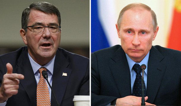 "Não buscamos uma guerra fria, muito menos uma quente"; apesar desse posicionamento, o secretário de Defesa dos Estados Unidos, Ash Carter, acusou a Rússia de colocar em risco a ordem internacional, citando as incursões pela Ucrânia e diálogos sobre armas nucleares; de acordo com o dirigente, o país governado pelo presidente Vladimir Plutin está agindo de forma "desafiadora"; em exposição no Fórum Nacional de Defesa na biblioteca Presidente Ronald Regan, ele disse que os EUA não querem fazer da Rússia um inimigo, mas que defenderá seus interesses, seus aliados e a ordem mundial
