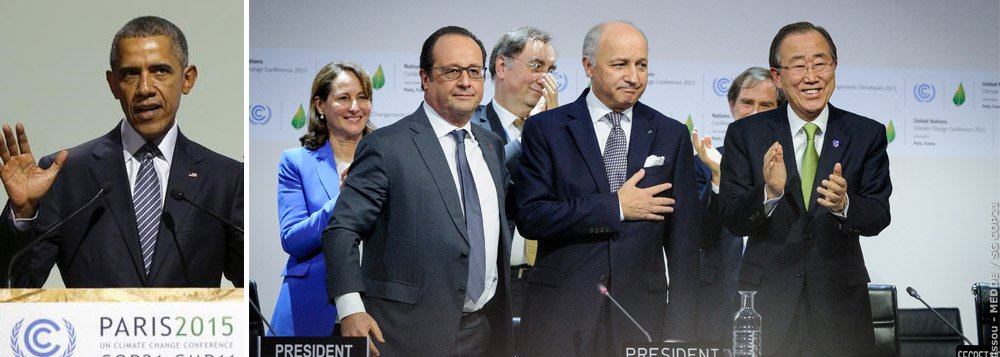 Pela rede social Twitter, o presidente dos Estados Unidos, Barack Obama, ressaltou a importância do acordo e agradeceu a atuação da diplomacia norte-americana. "Isso é enorme. Quase todos os países do mundo acabam de subscrever o acordo de Paris sobre alterações climáticas"