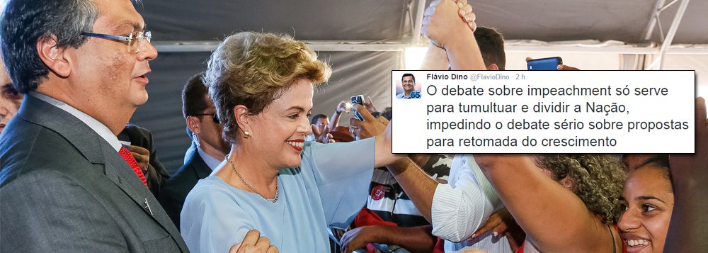 "Basta ler o artigo 85 da Constituição para se concluir que só sobra uma coisa do atual debate sobre impeachment: o golpismo de 1964", afirmou nesta manhã o governador do Maranhão, Flávio Dino (PCdoB), pelo Twitter; segundo ele, "o debate sobre impeachment só serve para tumultuar e dividir a Nação, impedindo o debate sério sobre propostas para retomada do crescimento"; há dois dias, Dino participou de um jantar com Dilma Rousseff junto com outros 18 governadores que apoiam a conclusão do mandato da presidente