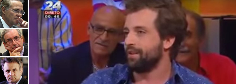 O humorista e escritor Gregório Duvivier concedeu uma entrevista ao canal 24, em Portugal, em que detonou o movimento pelo impeachment da presidente Dilma Rousseff; "Será que só agora descobriram a corrupção? É tudo uma grande mentira. Querem tirá-la para roubar mais. Quem quer a Dilma fora é Renan Calheiros, Eduardo Cunha e Aécio Neves, que são comprovadamente corruptos", disse ele; Gregório afirmou ainda que essa mudança seria equivalente a "limpar o chão com bosta"; em outro trecho da entrevista, o ator afirmou que Dilma corre o risco de cair justamente por ser a presidente menos conivente com a corrupção que o Brasil já conheceu; confira a íntegra