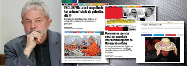 Advogados do ex-presidente apresentaram pedidos de interpelação judicial para que jornalistas das revistas Veja e Época reafirmem ou não informações publicadas contra o ex-presidente; são alvos da ação autores das reportagens "Lula é suspeito de ter se beneficiado do petrolão, diz PF", de Época, editor e repórter da revista Veja e ainda o jornalista responsável pela reportagem "Nosso Homem em Havana", de Época, que acusa Lula de tráfico de influência em seus encontros com presidentes de outros países; segundo nota do Instituto Lula, trata-se de "uma campanha de difamação que tem como objetivo manchar sua biografia e distorcer a percepção de sua gestão à frente da Presidência da República"