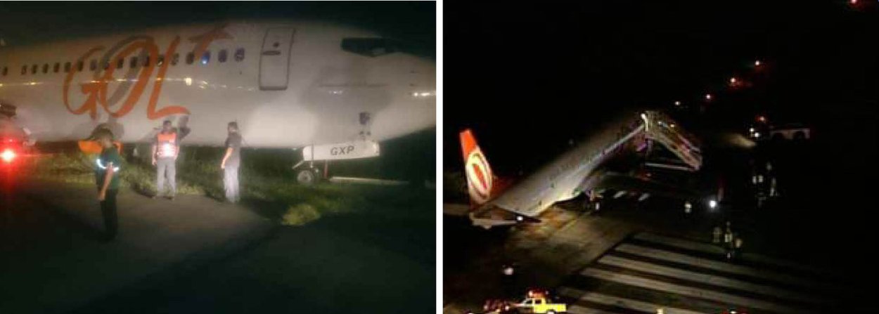 Um avião da companhia aérea Gol derrapou enquanto se preparava para decolar do aeroporto Santos Dumont, no Rio de Janeiro, nesta sexta (25); de acordo com a assessoria de imprensa, ninguém se feriu e os passageiros foram retirados da aeronave; o avião, que voaria para Belo Horizonte, parou a poucos metros da baía de Guanabara; uma roda da aeronave está atolada e, por conta disso, há dificuldades para a retirada da aeronave da pista