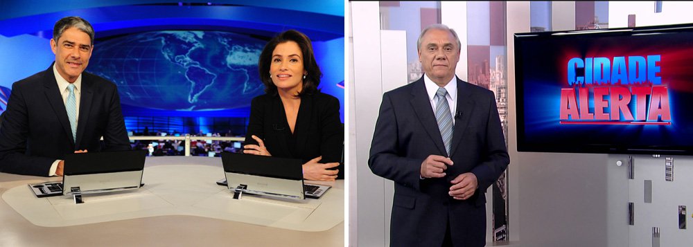 Principal produto do telejornalismo da Rede Globo, o Jornal Nacional tem perdido paulatinamente sua audiência; na segunda-feira, 7, o telejornal apresentado por William Bonner e Renata Vasconcelos empatou com o policial Cidade Alerta, comandado por Marcelo Rezende; ambos marcaram 21 pontos de audiência