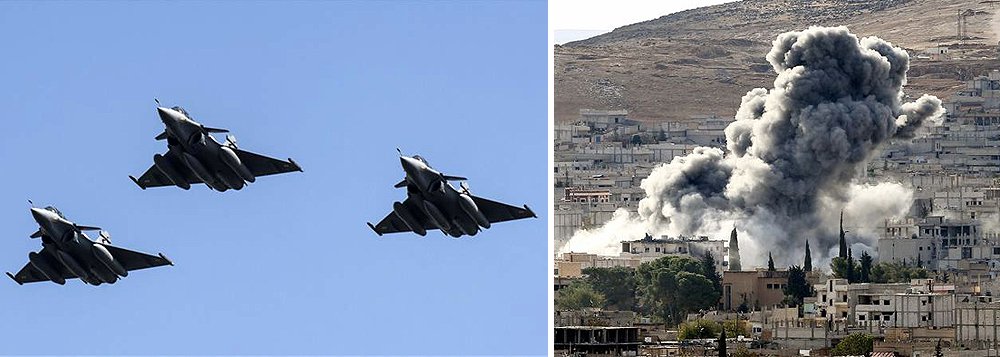 A França informou que fez os ataques conta o Estado Islâmico na Síria em “legítima defesa”, contra a ameaça terrorista e por ter uma voz no jogo diplomático e militar atual sobre a questão; cinco aviões Rafale, um avião de patrulha marítima Atlantique 2 e outro de abastecimento de aeronaves C-135 estiveram envolvidos na operação; “Atingimos uma base militar em um local extremamente sensível para o Estado Islâmico”, afirmou o ministro francês da Defesa, Jean-Yves Le Drian