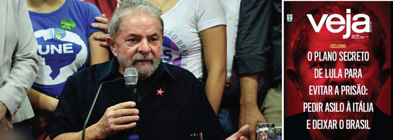 Revista da Abril perde de vez a noção do ridículo e noticia que o ex-presidente Lula estaria estudando pedir asilo político ao governo italiano; a matéria, que é reportagem de capa da mais nova edição da publicação diz que "ex-presidente e aliados estudam requerer que país europeu o receba como perseguido político"; "Itália foi escolhida porque sua família tem dupla cidadania", sugere a revista; a Veja fala que o ex-presidente tentará "negociar uma espécie de salvo-conduto no Congresso, que lhe daria permissão para deslocar-se da embaixada até o aeroporto sem ser detido - e, do aeroporto, voaria para o país do asilo"