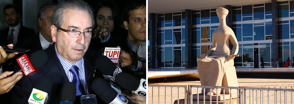 O Supremo Tribunal Federal (STF) julga o recurso no qual o presidente da Câmara, Eduardo Cunha (PMDB-RJ), pretende modificar o julgamento sobre as regras de tramitação do processo de impeachment da presidenta Dilma o peemedebista voltou a defender votação secreta para eleição da comissão e a obrigatoriedade do Senado de dar prosseguimento ao processo de impeachment; o Supremo já tinha invalidado a eleição da chapa avulsa integrada por deputados de oposição ao governo, para formação da comissão especial da Câmara dos Deputados que conduzirá o processo