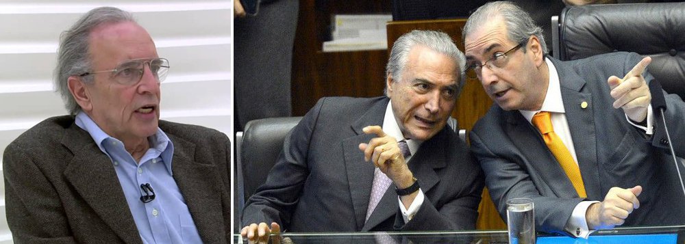 ‘Na contramão das interpretações unânimes, a esperteza de Cunha por certo percebeu que a comissão anti-Temer, além de não atrapalhar o impeachment da presidente, pode resultar no presente definitivo para suas ambições. Se os dois são afastados, a faixa presidencial tem destinação definida: ornamentará a "barriga de prosperidade" que Eduardo Cunha já ostenta, com a dupla autorização brasileira e suíça’, diz o colunista Janio de Freitas 