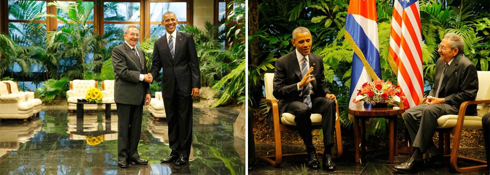 O presidente dos Estados Unidos troca os passeios turísticos pelos assuntos de Estado nesta segunda-feira, segundo dia de sua visita histórica a Cuba; um dos planos de Barack Obama era pressionar o presidente cubano, Raúl Castro, a realizar reformas econômicas e democráticas, mas também ouvir queixas sobre a manutenção das sanções econômicas norte-americanas; reunião desta segunda-feira foi a quarta entre Obama e Raúl, provavelmente a mais substancial, no Palácio da Revolução