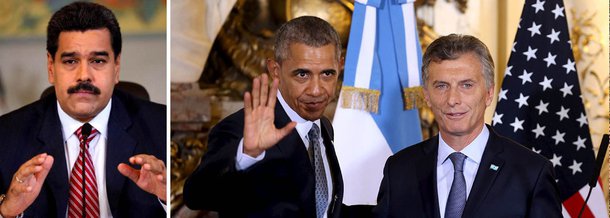 Segundo o presidente da Venezuela, Nicolás Maduro, a estratégia do presidente dos Estados Unidos passa pela tentativa de "derrubar" governos como o da presidente do Brasil, Dilma Rouseff, ou pedir mudanças em outros países, como a Venezuela; o propósito segundo Maduro, é "a dominação econômica, cultural, política e social, através das oligarquias internas" de cada um dos países da América Latina