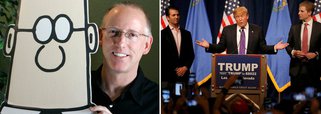 Cartunista americano Scott Adams, criador da popular tira cômica Dilbert, fez uma previsão, desde agosto, de que o bilionário Donald Trump vencerá facilmente as eleições presidenciais de novembro; segundo ele, Trump usa técnicas de persuasão e hipnose para conquistar o público, aperfeiçoadas por um talento natural e anos de treino como empresário