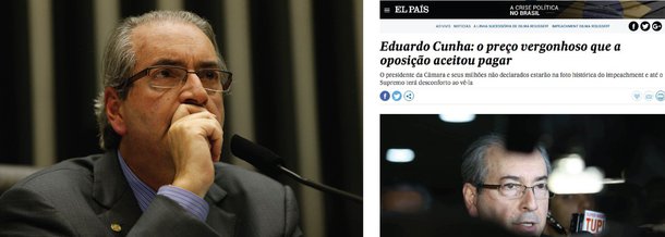 Análise de Flávia Marreiro, do El País, ressalta que a oposição precisou se aliar a Eduardo Cunha (PMDB) para conseguir avançar na tentativa de destituição da presidente Dilma Rousseff; ela pontua, porém, que é "vergonhoso" que as principais alianças da oposição tenham aceitado este acordo com Cunha, mesmo tendo ele uma ficha corrida que estarrece o país; "Com a pouca qualidade da oposição, que nem na maior recessão em décadas conseguiu capitalizar apoio próprio relevante, seria impossível imaginar um trâmite tão célere e preciso do impeachment sem o maestro Eduardo Cunha. Réu na Lava Jato, com milhões não declarados na Suíça e gastos de sultão, está na posição central da legislação brasileira para por um mandatário nas cordas: a presidência da Câmara"