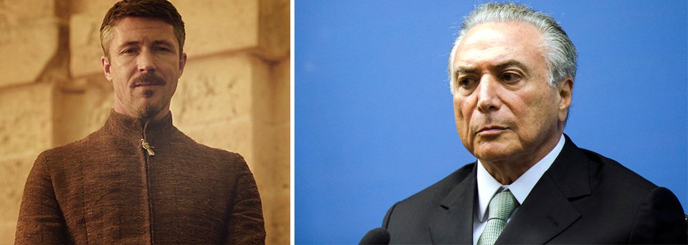 O vice-presidente Michel Temer se apequena cada vez mais, uma versão pobre e apagada de 'Lord Baelish', personagem de Game of Thrones. Já algum tempo vem gesticulando teatralmente com devaneios sobre um eventual governo seu. Na ânsia de tomar o lugar da presidenta Dilma Rousseff, eleita democraticamente com 54 milhões de votos, o peemedebista já divulgou uma carta melodramática, um áudio de whatsapp com discurso de uma posse ilusória e já imagina ministeriáveis numa gestão que não existe