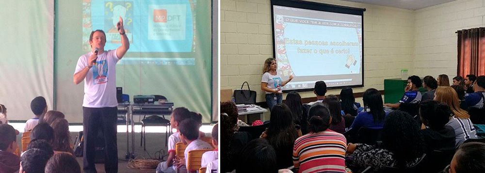 O Ministério Público do Distrito Federal lançou nesta semana a campanha "O que você tem a ver com a corrupção?"; serão mais de 90 encontros em cerca de 50 escolas de 12 regiões administrativa com palestras feitas a alunos dos ensinos fundamental e médio; mais de 50 voluntários, entre membros e servidores do órgão, participam da ação; a primeira palestra ocorreu no Centro de Ensino Fundamental (CEF) 1 do Gama e contou com a participação do procurador-geral de Justiça do DF, Leonardo Bessa; "Para além de fiscalizar as leis e a aplicação correta de recursos públicos, o MP deve atuar de forma propositiva. Discutir ética e honestidade com os jovens é, sem dúvida, umas das maneiras mais eficientes de atuação contra crimes de corrupção", disse