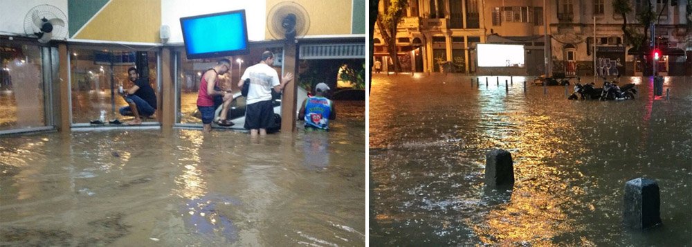 A chuva registrada na noite de sábado (12) foi 45% do que era esperado para todo o mês de março; é o que apontam os dados do Sistema Alerta Rio. As zonas Norte, Sul e Centro foram as áreas mais afetadas; a tempestade foi concentrada entre 19h e 21h; nesse intervalo de duas horas, os índices pluviométricos registrados nas estações Alto da Boa Vista (165,8mm) e Tijuca/Muda (123,2mm) foram considerados históricos para a região; em apenas 60 minutos, choveu na cidade do Rio o equivalente a seis horas do último temporal registrado em algumas cidades da região metropolitana de São Paulo, na última quinta-feira