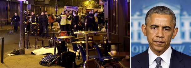 O presidente dos Estados Unidos, Barack Obama, disse, em pronunciamento na noite desta sexta (13) ter oferecido ajuda e suas condolências às autoridades francesas; "Este não é um ataque só a Paris ou a França, mas um ataque à forma como pensamos e aos valores que dividimos. Lembremos neste momento de tragédia que os valores da liberdade, da igualdade e da fraternidade são valores que nós compartilhamos", ressaltou