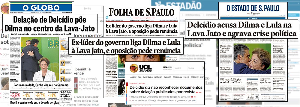 O golpe dos meios de comunicação engajados na derrubada da presidente Dilma Rousseff está dado; ele consiste em transformar em fato consumado uma "delação premiada" que não aconteceu; mesmo tendo sido negada ontem pelo senador Delcídio Amaral (PT-MS) e destacada nas manchetes do Uol (portal do grupo do Folha) e do Estadão Online na noite de ontem; hoje ela ganha ares de delação real nas edições impressas do Globo, da Folha e do Estado; ou seja: mesmo que seja apenas um pedaço de papel apócrifo, não reconhecido nem pelo "delator" nem por seus advogados, a "delação" será usada pelos jornais na tentativa de, assim como em 1964, mudar a história política do País; nesse quadro sombrio, o que irá prevalecer: o jogo bruto da mídia e de seus interesses econômicos ou a ordem jurídica?