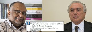 Jornalista Jorge Bastos Moreno, colunista político do Globo, avalia que o vazamento do áudio do vice-presidente Michel Temer, em que ele fala como se já fosse presidente da República e pede "sacrifícios" à população, representa um "tiro mortal" no projeto de impeachment; "Pra virar o jogo agora, só se o Supremo receber um pedido pra investigar Dilma e autorizar essa investigação", diz ele; "Não sou de repetir o óbvio, mas não há outra definição, a não ser essa que tá correndo nas redes: Temer deu uma de FH e sentou-se na cadeira", prossegue o colunista; Temer dará entrevista coletiva ainda nesta segunda-feira para explicar a trapalhada