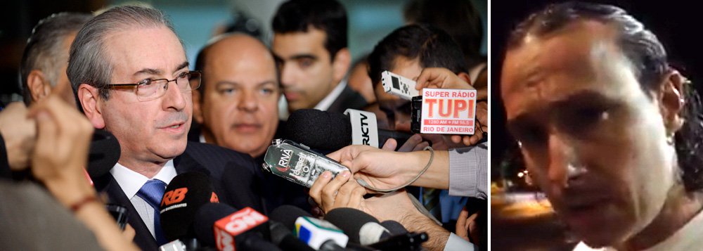 Investigado por recebimento de propina e cada vez mais repudiado tanto pelos defensores do impeachment como pelos contrários ao afastamento da presidente Dilma, o presidente da Câmara, Eduardo Cunha (PMDB-RJ) foi visto saindo de um restaurante em Brasília com dois carros lotados de seguranças Foi o que apontou um vídeo gravado por um membro da comunidade Botando Pilha; "Fascista! A Dilma tem 54 milhões de voto. Você tem 52 milhões de propina. Bandido, ladrão. O maior bandido que esse Brasil tem estava com dois carros lotados de segurança", disse Rodrigo Pilha. "Vamos seguir na guerrilha cibernética desmascarando. Não dar um dia de paz para esses fascistas e golpistas. Não passarão"