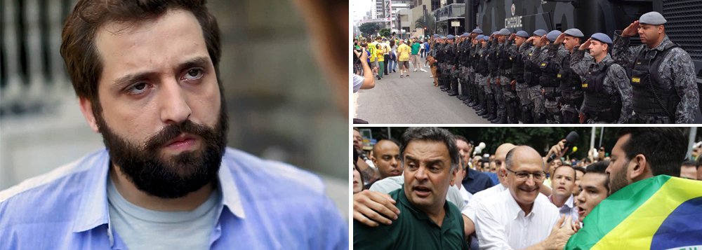 Colunista Gregorio Duvivier lembra da pauta das manifestações de junho de 2013 e sugere que atos de rua recentes estão sendo manipulados: ‘a população vai às ruas, abraçada aos piores inimigos, e ninguém mais fala naquilo que foi a razão de tudo: a necessidade de leis progressistas, da gratuidade do transporte público, da democratização da mídia, de uma reforma política. Um protesto com a bênção de Alckmin, da PM e da Globo é como um carro chamado EcoSport. Desconfiem. Houve um sequestro’, diz