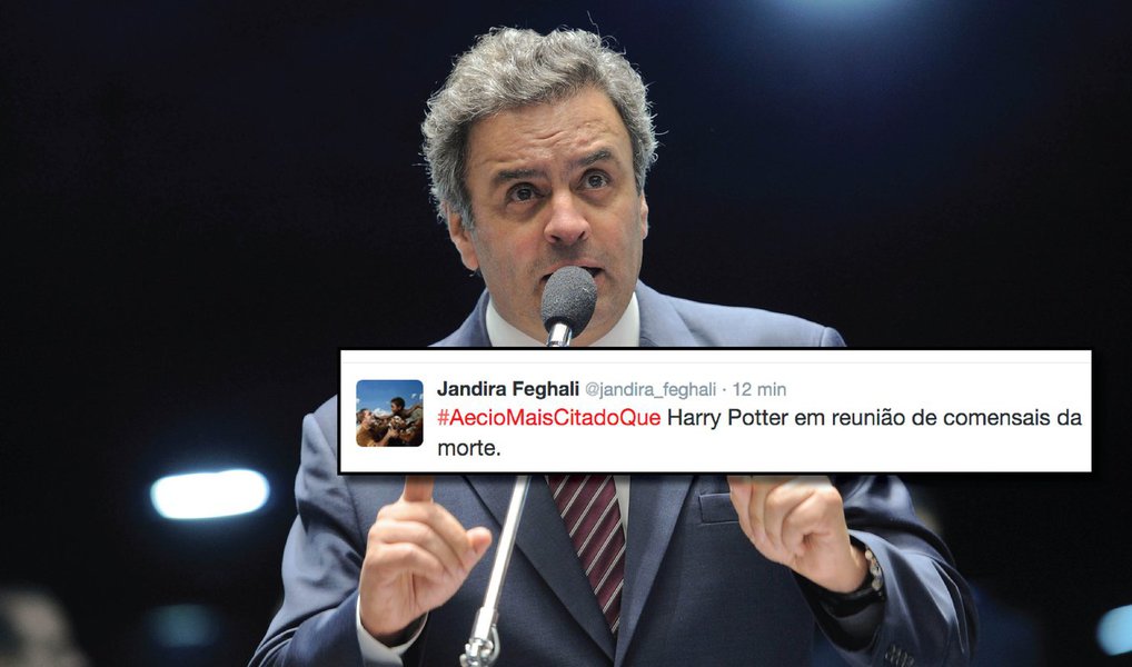 Usuários comparam o número de citações do nome do senador Aécio Neves na Lava Jato com temas como vírus Zika ou o 7 a 1 que o Brasil tomou da Alemanha na Copa do Mundo; hashtag ocupou a primeira posição dos assuntos mais comentados no Twitter; a deputada Jandira Feghali (PT-RJ) foi uma das que tirou sarro do tucano: "#AecioMaisCitadoQue Harry Potter em reunião de comensais da morte"