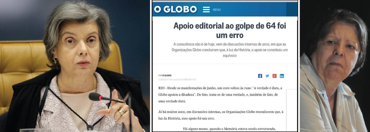 Depois de homenagear em 2014 e 2015 os juízes Joaquim Barbosa e Sergio Moro, com seu prêmio Faz Diferença, o jornal O Globo, dos irmãos Marinho, faz nova aposta no Poder Judiciário; desta vez, a escolhida foi a ministra Cármen Lúcia, que, neste ano, assumirá a presidência do Supremo Tribunal Federal; uma de suas frases marcantes, no ano passado, foi a de que "achávamos que a esperança tinha vencido o medo", numa referência direta ao mote da primeira eleição de Lula; Globo também homenageou Inês Etienne Romeu, uma das vítimas da ditadura militar de 1964, apoiada pelo Globo; só em 2013, jornal fez seu mea culpa pelo apoio ao golpe que suprimiu liberdades e torturou brasileiros como Inês