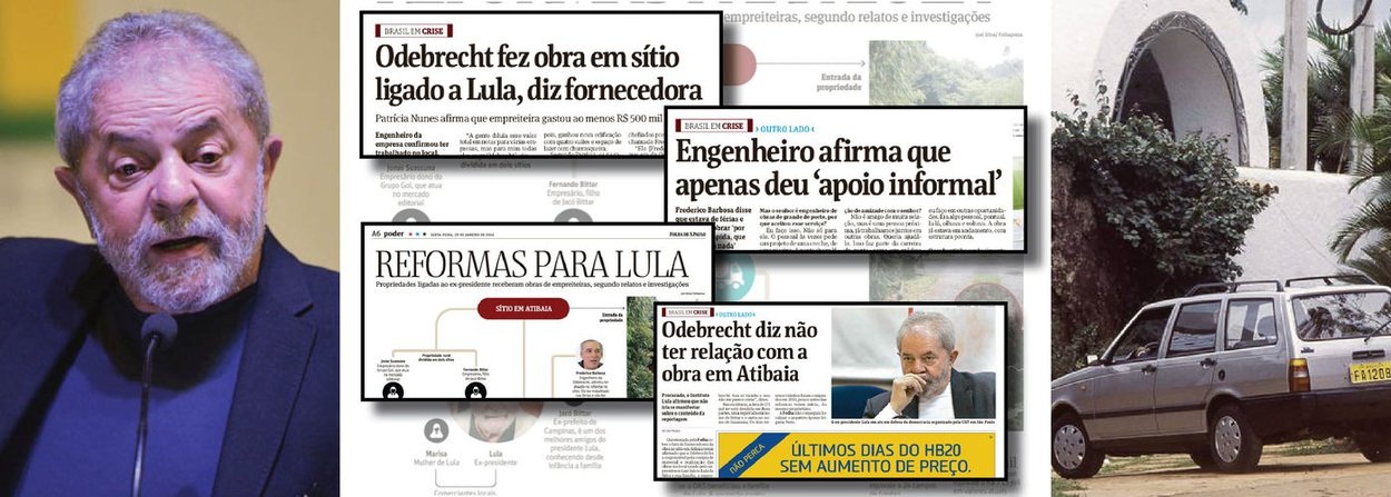 "O esforço da "Folha de S.Paulo" em fornecer subsídios à Lava Jato na tentativa de envolver Lula em ilícitos chegou hoje ao auge", escreve o colunista Alex Solnik, ao destacar que "o jornal dedicou a manchete e quatro páginas inteiras – a um sítio de Atibaia 'usado' por Lula, que 'teria sido' reformado pela Odebrecht"; "É possível imaginar que o esforço do jornal tenha por objetivo encontrar um Fiat Elba na vida de Lula, mas o paralelo é frágil porque no caso de 1992 havia um cheque assinado por Paulo César Farias que pagou o automóvel da primeira dama Rosane Collor. E no caso em que tenta envolver Lula não há cheques nem assinaturas nem dele nem de ninguém próximo a ele, nem gravações", diz o jornalista