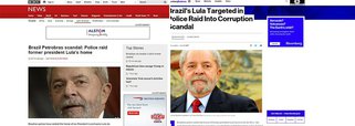 A imprensa internacional repercutiu com destaque as ações da Operação Aletheia, 24ª fase da Operação Lava Jato, que tem como foco o ex-presidente Luiz Inácio Lula da Silva e seus familiares; jornal espanhol El País deu ao fato com destaque em sua página na internet e a emissora britânica BBC publicou a operação como notícia urgente; os veículos destacaram as buscas e o mandado de condução coercitiva contra Lula e dizem que a ação está relacionada aos casos de corrupção e desvios na Petrobras