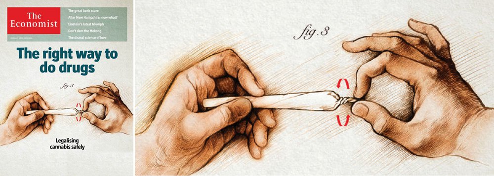 A capa da revista britânica The Economist de fevereiro traz a chamada para uma matéria onde  apublicação defende a legalização da maconha; segundo a publicação, a legalização ou descriminalização da erva é uma tendência já adotada por mais de 20 países e tem servido para atestar que este é o melhor caminho para terminar com a guerra às drogas. A parte mais difícil, contudo, é colocar a legalização em prática e discutir aspectos como sobre quem pode comercializar, quem pode comprar, quais os tipos de erva que podem ser comercializadas, cobrança de impostos, dentre outras questões