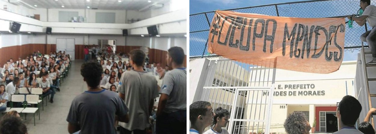 Alunos do Colégio Estadual Prefeito Mendes de Moraes, na Ilha do Governador, zona norte do Rio de Janeiro, ocupam a escola há uma semana em apoio à greve dos professores, impedindo a entrada de outras pessoas na escola; o objetivo da ocupação é abrir um canal de diálogo direto entre professores, estudantes e a Secretaria Estadual de Educação; segundo o aluno do 3° ano do Ensino Médio, Michel Policeno, o colégio foi o primeiro a ir às ruas em apoio ao movimento grevista dos professores, iniciado no dia 2 de março