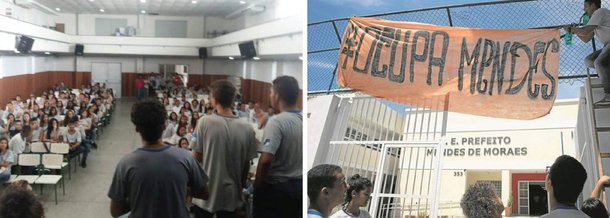 Alunos do Colégio Estadual Prefeito Mendes de Moraes, na Ilha do Governador, zona norte do Rio de Janeiro, ocupam a escola há uma semana em apoio à greve dos professores, impedindo a entrada de outras pessoas na escola; o objetivo da ocupação é abrir um canal de diálogo direto entre professores, estudantes e a Secretaria Estadual de Educação; segundo o aluno do 3° ano do Ensino Médio, Michel Policeno, o colégio foi o primeiro a ir às ruas em apoio ao movimento grevista dos professores, iniciado no dia 2 de março