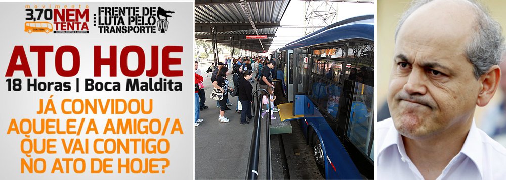 O Movimento Contra o Roubo na Tarifa do Ônibus de Curitiba promete novo protesto nesta quinta-feira (18), às 18 horas, na Boca Maldita, com o objetivo de baixar o preço da passagem no transporte coletivo; “3,70 nem tente” é o bordão do protesto de hoje, cuja organização é da Frente de Luta pelo Transporte — que reúne várias entidades; ‘Ou cai o preço da tarifa do ônibus ou cai o prefeito Gustavo Fruet’, irão reivindicar os manifestantes, numa clara radicalização do movimento contra o pedetista