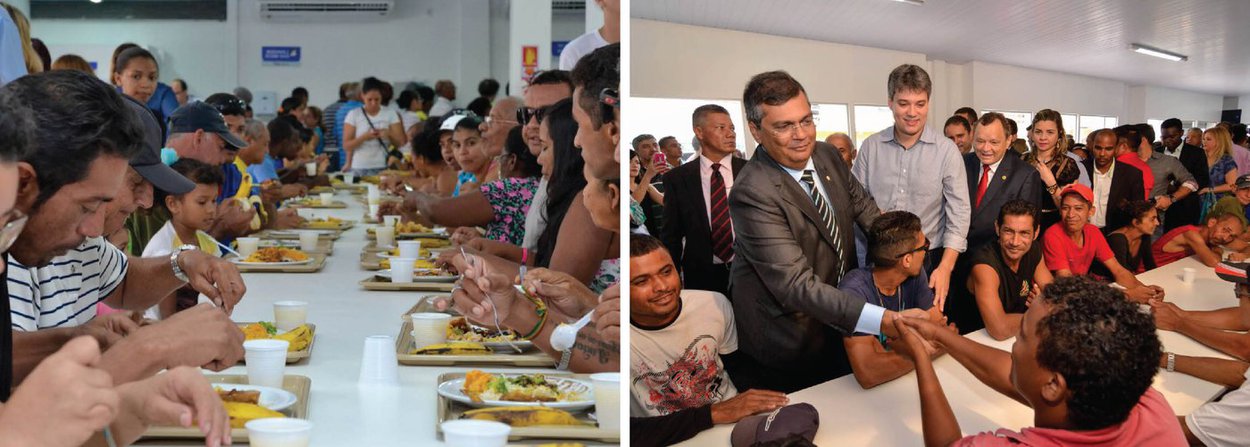 Moradores do São Francisco e de bairros próximos, em São Luís, receberam um novo espaço público para alimentação saudável e nutritiva a baixo custo; por apenas R$ 2 por refeição – almoço ou jantar – a comunidade poderá se servir no Restaurante Popular, inaugurado nesta quarta pelo governador Flávio Dino; o equipamento social é gerenciado pela Secretaria Estadual de Desenvolvimento Social (Sedes) e tem capacidade para oferecer, por dia, 1.100 refeições no almoço e outras 550 no jantar; esta é a sétima unidade pública de alimentação na região metropolitana de São Luís e está instalada na Rua 08, Quadra B, nº 18