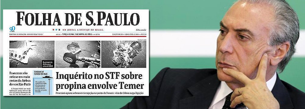 Fernando Brito lembra que, em 2011, texto, dos repórteres Breno Costa e Fernando Rodrigues, da Folha, afirmava que ”o vice-presidente Michel Temer é investigado em inquérito no Supremo Tribunal Federal sob a suspeita de participar de um esquema de cobrança de propina de empresas detentoras de contratos no porto de Santos (SP)”; "Nestes tempos em que acusar já basta, não é preciso provar, o senhor Michel Temer deveria saber, pelos próprios olhos, o quanto dói a pimenta em olho alheio", diz o Tijolaço