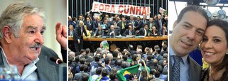 “Essa transmissão [da votação do impeachment] fez mal ao Brasil como nação, ao prestígio do Brasil. Baixaram a categoria do Brasil na consideração mundial. Se tivessem votado sem fundamentar, teria sido mais saudável para o futuro do Brasil” disse o ex-presidente uruguaio Jose Pepe Mujica, em entrevista a jornalistas brasileiros; “É paradoxal que queiram tirar a presidenta um monte de gente que tem acusações [criminais], que votam por um monte de coisas, como aquela que votou pela honestidade do marido e no outro dia o marido é preso”, afirmou, referindo-se à deputada Raquel Muniz (PSD-MG), esposa do prefeito de Montes Claros, Ruy Muniz, que foi preso por desvio de recursos públicos; Mujica disse ainda que "a corrupção é tão velha quanto o Brasil"