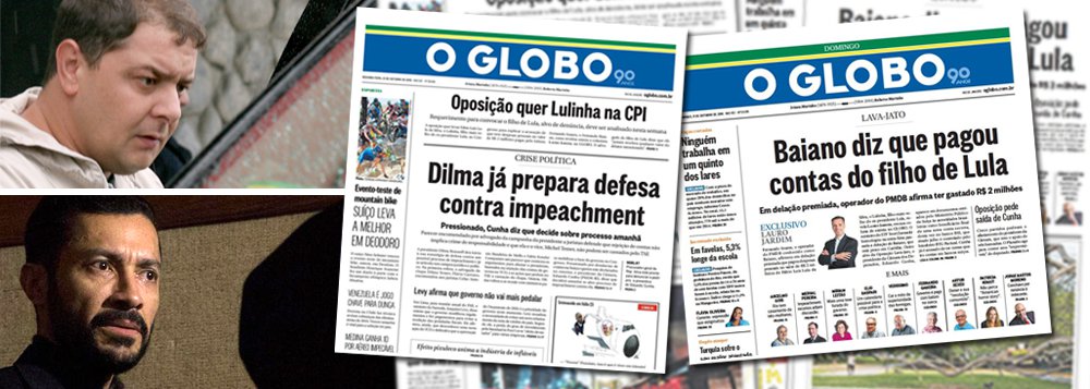Advogados de Fabio Luís Lula da Silva, filho do ex-presidente, reiteram que seu cliente "jamais recebeu dinheiro ou favores do lobista Fernando Soares" e repudiam o jornal O Globo por "capitanear um processo de reprodução de inverdades pela mídia"; em nota, defesa diz que o jornal, que noticiou que Fernando Baiano afirmou em delação ter pagado contas do filho de Lula, "não apresentou nenhum elemento concreto, muito menos idôneo (...), limitando-se a propagar uma suposta delação cujo conteúdo é mantido em segredo de justiça" e, ainda, "sem que a defesa fosse ouvida"; "Fomos procurados apenas no momento seguinte e, mesmo ciente de nossa posição, o jornal optou por ignorá-la", diz comunicado; jornal da família Marinho "quer à força tornar verdade uma mentira", conclui a defesa