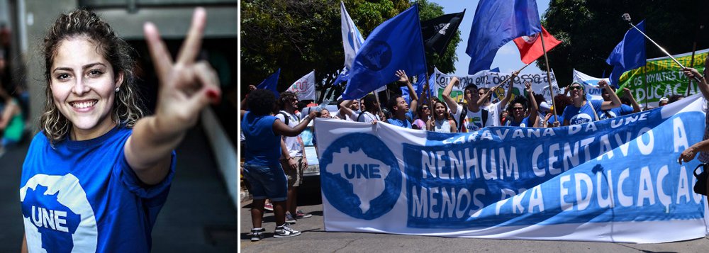 A caravana da União Nacional dos Estudantes (UNE) chegou nesta terça-feira (6) a Brasília para uma passeata contra o ajuste fiscal do governo federal e os recentes cortes nas áreas sociais do país, em especial na educação; em frente à Biblioteca Nacional;m "A gente não acha que a educação seja alvo de cortes para o ajuste fiscal. A educação é que alavanca o desenvolvimento e dá oportunidade para os jovens", afirmou Carina Vitral, presidente da UNE; segundo ela, em 2015 a educação teve contingenciados R$ 10,6 bilhões