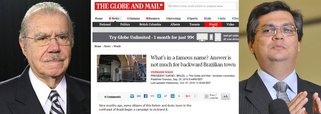 Com o título "O que há por detrás de um nome famoso? A resposta está em uma longínqua cidade brasileira", um dos maiores jornais do Canadá, o “The Globe and Mail”, faz referência ao município Presidente Sarney, norte do Maranhão, e afirma que "muitos moradores querem mudar o nome da cidade de volta para Pimenta, como era conhecido antes, enquanto eles esperam para o desenvolvimento ambicioso que o novo governo (Flávio Dino, do PC do B) planeja para alcançá-los"; "O Sr. Sarney é alvo de inúmeros processos por malversação dos recursos públicos", diz a reportagem
 