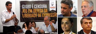 Durante ato em defesa da liberdade de expressão e contra a tentativa da Rede Globo de censurar blogs e mídias alternativas, no Sindicato dos Jornalistas de São Paulo, nesta segunda-feira 7, o senador Lindbergh Farias (PT-RJ) lembrou que o senador Aécio Neves (PSDB-MG) é citado por três delatores na Operação Lava Jato; "Se é um petista, vai para a TV Globo. Quando é Aécio, a gente só sabe quando é arquivado", disse; em um discurso duro, Lindbergh criticou também o ex-presidente Fernando Henrique Cardoso – que não foi investigado, segundo ele, por ter um apartamento em Paris – e a ex-presidenciável Marina Silva, que falou ao Globo sobre "milícias do PT"; "Vergonha, Marina! As milícias que estão se armando não são do PT, são do Bolsonaro, que está em aliança com o PSDB", disse; assista