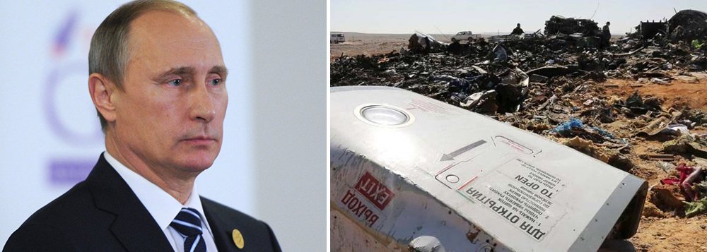 "Durante o voo foi ativado um artefato explosivo de fabricação caseira com potência equivalente a um quilo de TNT", indicou o presidente russo, Vladimir Putin, sobre o avião da companhia áerea russa KogalimAvia, que caiu no dia 31 de outubro com 224 pessoas a bordo; segundo o Kremilin, como resultado das investigações, Putin ordenou uma intensificação dos bombardeios russos na Síria: "O trabalho de nossa aviação de guerra na Síria não só deve continuar. Deve se intensificar de tal modo que os criminosos entendam que a vingança é inevitável"