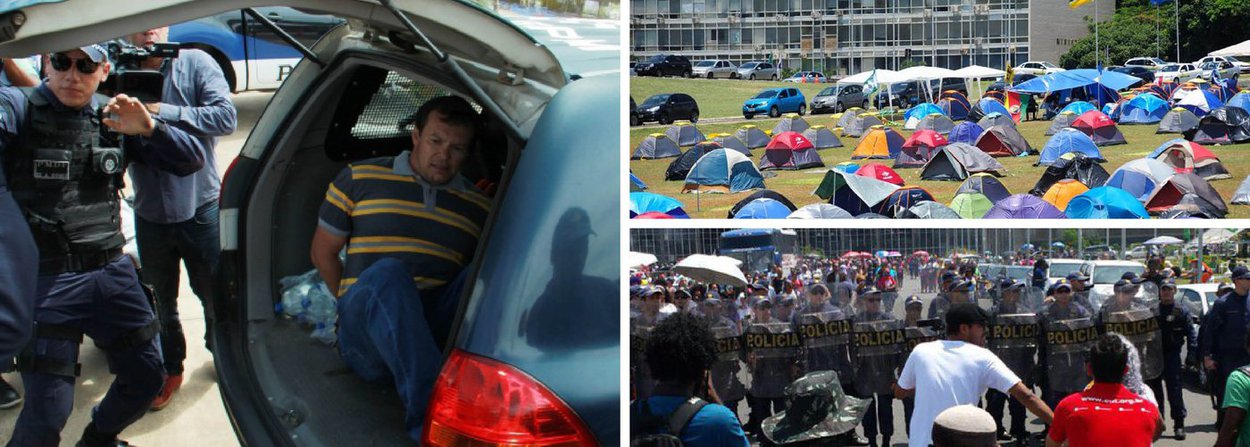 Manifestante acampado na Praça dos Três Poderes, onde estão reunidos os defensores do golpe há mais de um mês, arremessou bombas caseiras contra participantes da Marcha das Mulheres Negras, que reúne cerca de 10 mil pessoas nesta tarde em Brasília; quando os militantes da marcha se aproximavam, o homem sacou uma arma e atirou três vezes para o alto, iniciando um tumulto; em seguida, ele correu em direção à guarnição da Polícia Militar e se entregou; homem que provocou a confusão é um policial reformado do Maranhão, o mesmo detido na última sexta-feira portando uma pistola e diversas armas brancas; presidente do Congresso, Renan Calheiros, ordenou que a polícia investigue acampamento