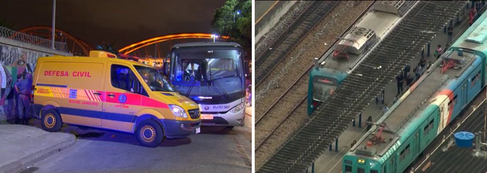 Quatro pessoas morreram nas últimas horas, em assaltos nos transportes públicos do Rio; nesta madrugada, um assalto dentro de um trem do ramal Japeri deixou um assaltante morto e outro ferido durante troca de tiros na chegada à Estação Nova Iguaçu, na Baixada Fluminense; na noite passada, três pessoas morreram numa tentativa de assalto ao ônibus da Linha 110 (São Gonçalo – Passeio), na Avenida Presidente Vargas