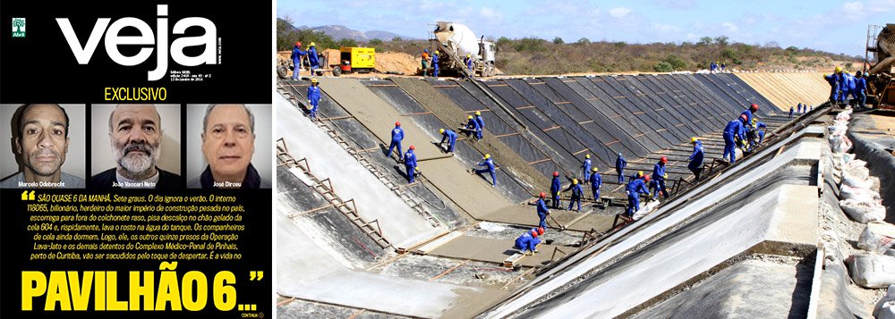 Capa da revista da Editora Abril desta semana se dedica a seu esporte predileto, que é atacar o PT, e exercita a costumeira crueldade, ao expor a intimidade de presos na Lava Jato, como José Dirceu, João Vaccari e Marcelo Odebrecht; no entanto, a revista também demonstrou alinhamento com o Palácio do Planalto no debate mais importante deste início de 2016; no editorial de Eurípedes Alcântara, a revista dos Civita defende que sejam celebrados acordos de leniência entre a União e as empreiteiras atingidas pela Lava Jato; ao comentar o fato de Dirceu estar lendo uma autobiografia do ex-presidente FHC, Veja mais uma vez demonstra alinhamento com o PSDB e afirma que o livro poderia ajudar a "forjar o caráter" do ex-ministro