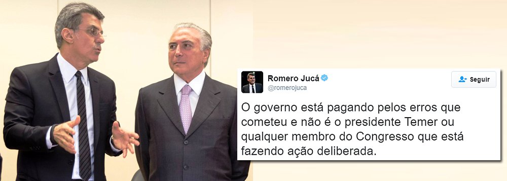 'Senador Romero Jucá, outro impoluto do PMDB presente nas listas da Operação Lava Jato, por supostas doações ilegais das empreiteiras Andrade Gutierrez e UTC, repetiu o chefe Michel temer e já o chama de Presidente no Twitter, claro sem deixar de levar a devida “surra” moral dos frequentadores da rede social', destaca Fernando Brito, do Tijolaço