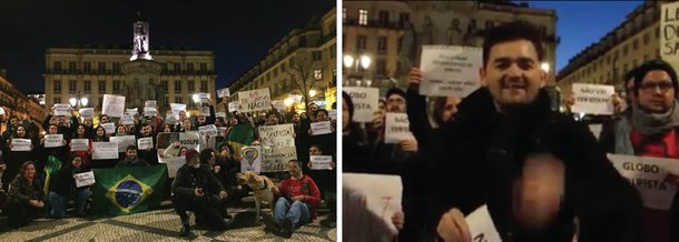 Jovens brasileiros no exterior estão se manifestando contra o golpe e pedindo manutenção da democracia no Brasil; em Lisboa, o brasileiro Bruno Araújo gravou depoimento durante manifestação em que critica as ações da oposição contra o mandato da presidente Dilma Rousseff; "Nós estamos aqui porque confiamos na democracia confiamos nas instituições brasileiras", afirmou; "O que nós temos hoje é uma verdadeiro golpe. Nenhum de nós é contra impeachment ou contra os dispositivos da Constituição. O que nós somos contra é a tentativa no Brasil de tentar maquiar, com as vestes da legalidade, uma coisa que é declaradamente ilegal", afirmou