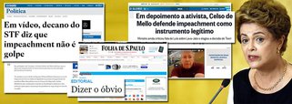 Prioridade dos três principais jornais engajados no golpe de 2016, Folha, Globo e Estado, que também agiram de forma coordenada para promover o regime militar de 1964, é encontrar luminares que repitam uma obviedade: que, "ao contrário do que a presidente Dilma Rousseff afirmou, impeachment não é golpe por estar previsto na Constituição"; trata-se, mais uma vez, de uma tentativa rasteira de manipulação da opinião pública, uma vez que Dilma sempre disse que o impeachment é um instrumento previsto na Constituição; no entanto, ele apenas se torna legítimo quando os responsáveis pelo processo são capazes de apontar o crime de responsabilidade cometido pela presidência da República – o que nem as famílias Frias, Mesquita ou Marinho fizeram até agora